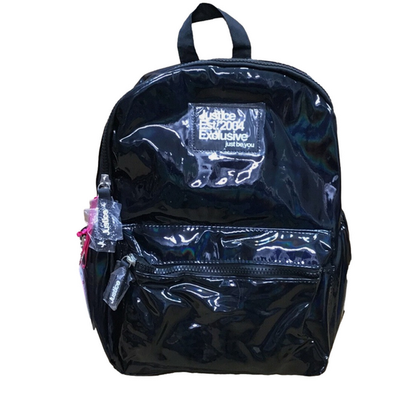 Justice Metallic Black Glow Backpack Bookbag G20 NWOT - Picture 2 of 7